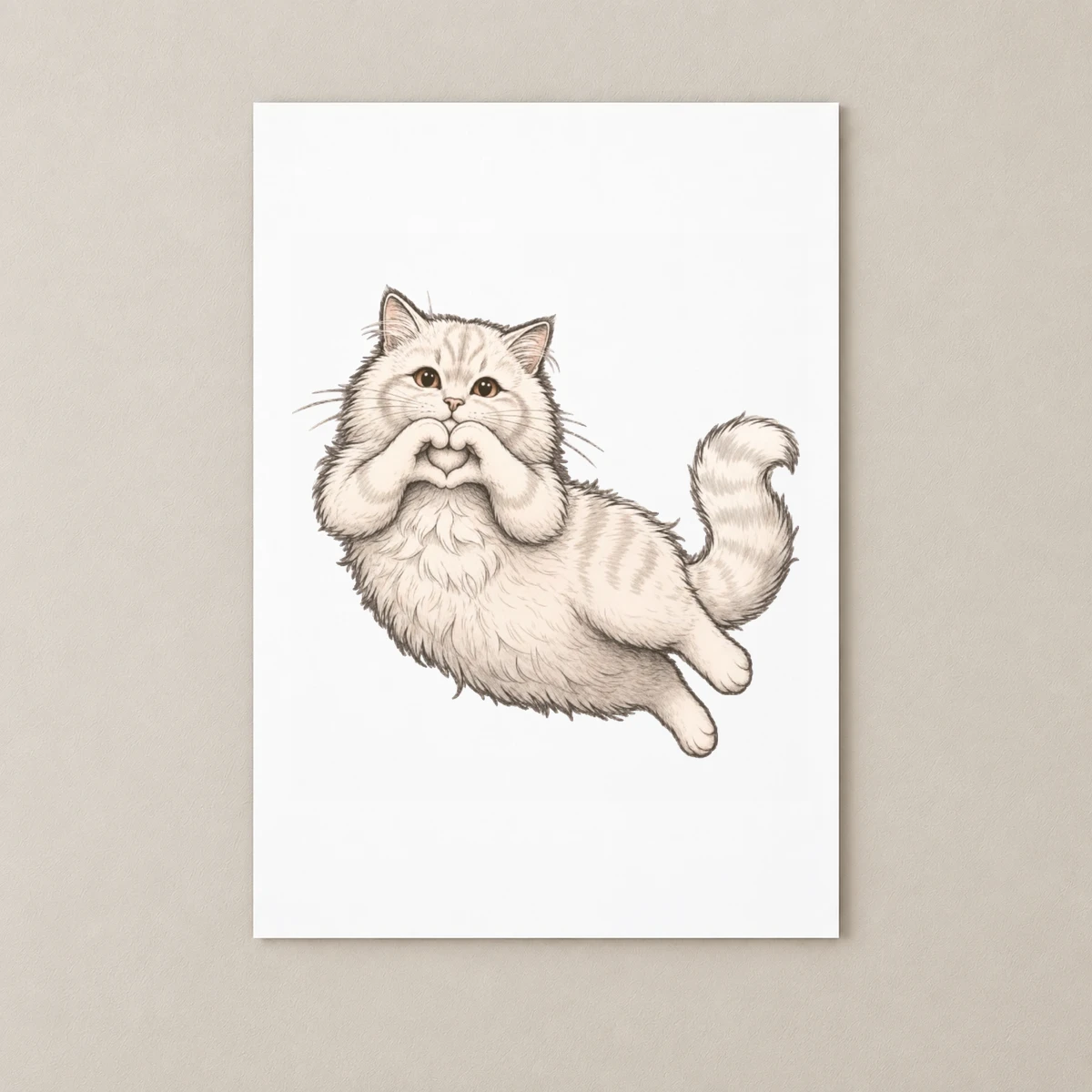 Kalp Yapan Pofuduk Kedi – Sevimli El Çizimi İllüstrasyon Poster