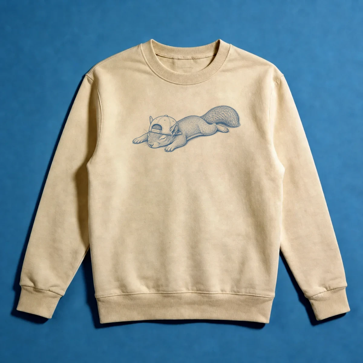 Şapkalı Uykucu Sincap – Komik Retro Hayvan İllüstrasyonu Sweatshirt