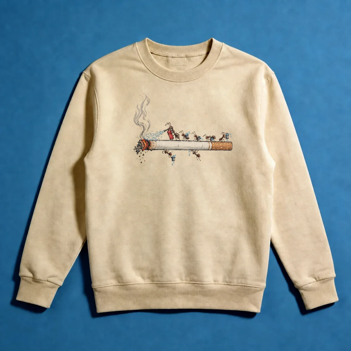 İtfaiyeci Karıncalar – Absürt Kara Mizah ve Sigara İllüstrasyonu Sweatshirt