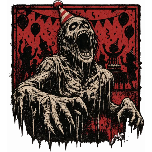 Zombi Doğum Günü Partisi – Retro Korku ve Kara Mizah Tasarımı