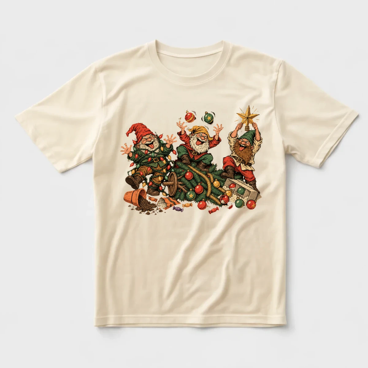 Yılbaşı Felaketi – Yaramaz Noel Cüceleri ve Vintage Absürt Mizah Regular Tişört