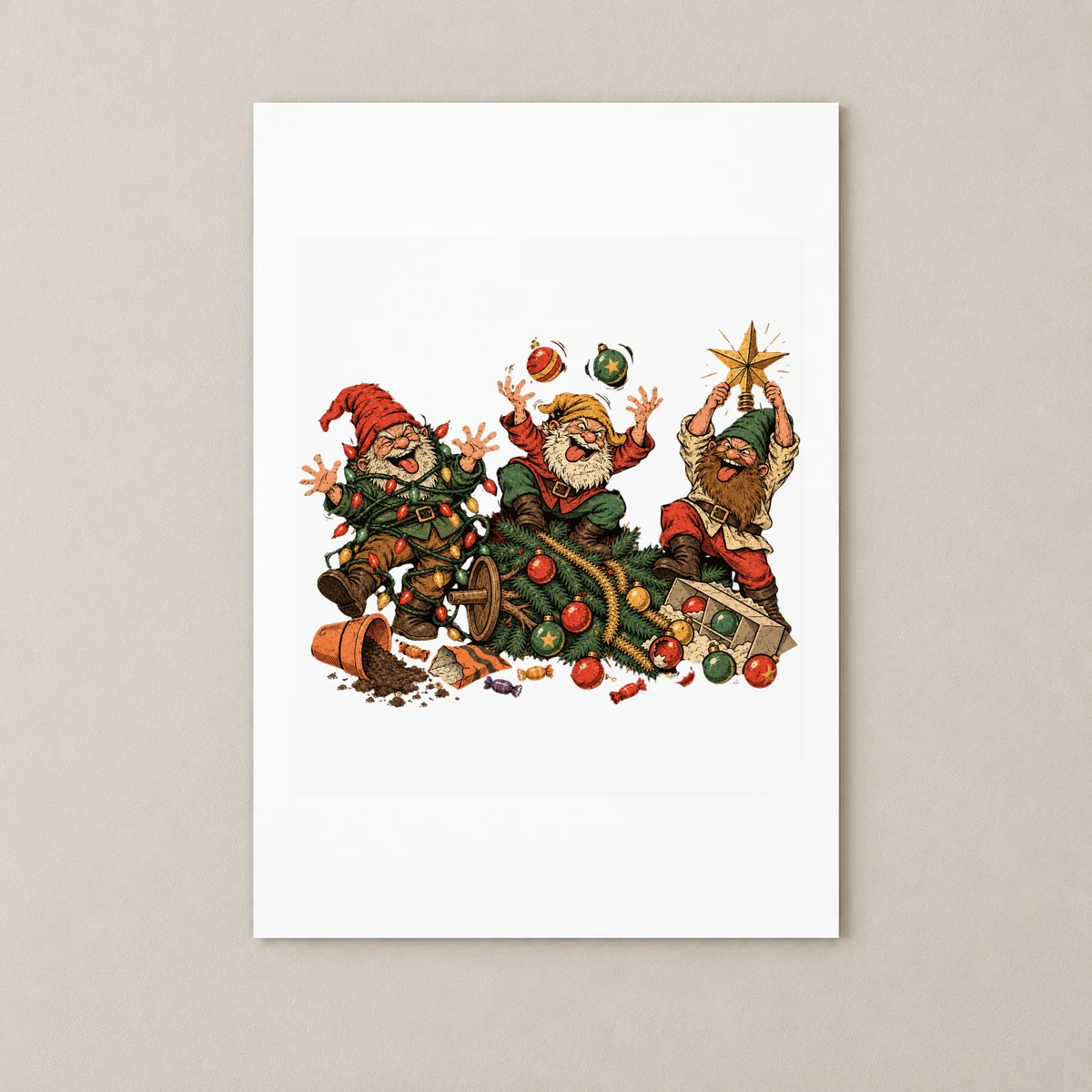 Yılbaşı Felaketi – Yaramaz Noel Cüceleri ve Vintage Absürt Mizah Poster