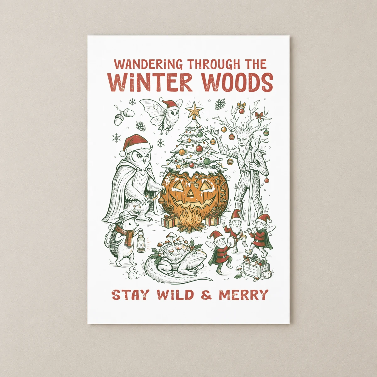 Kış Ormanında Noel – Stay Wild & Merry Fantastik Vintage Tasarım Poster