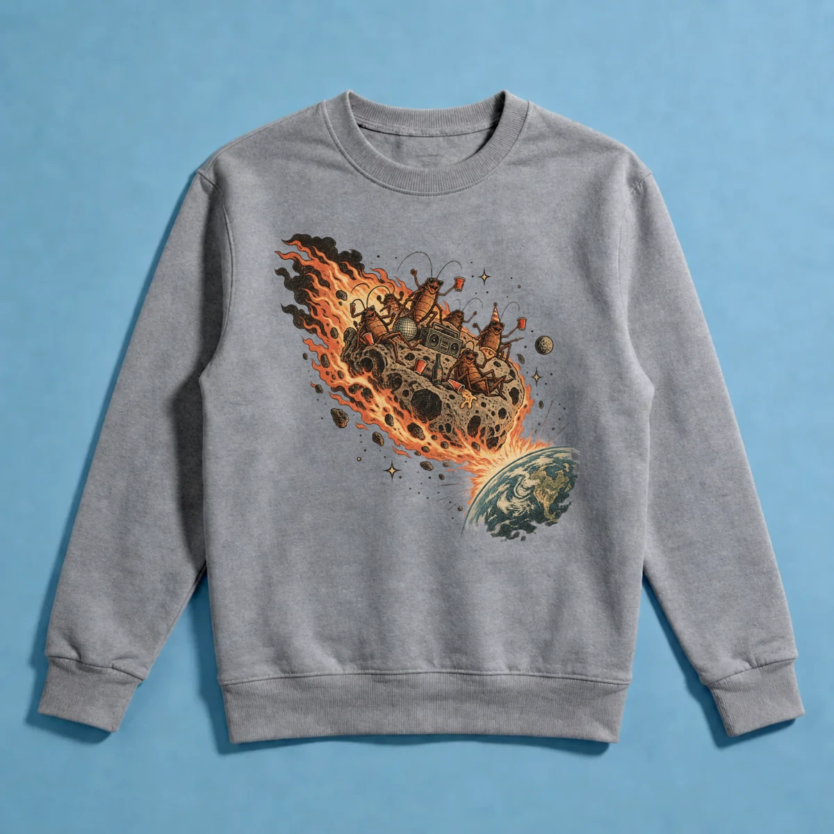 Kıyamet Partisi – Meteor Üstünde Hamamböcekleri ve Absürt Uzay Mizahı Sweatshirt
